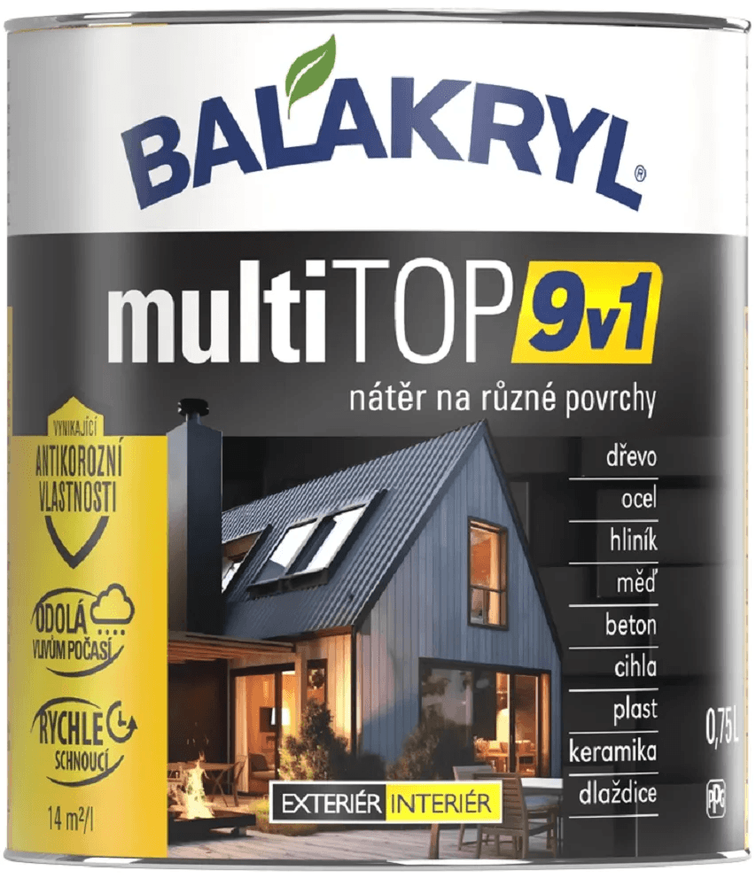 Balakryl Multifunkčná akrylátová farba multiTOP 9v1 7016 antracitovo sivá, 2,5 l Balakryl Multifunkčná akrylátová farba multiTOP 9v1 7016 antracitovo sivá, 2,5 l