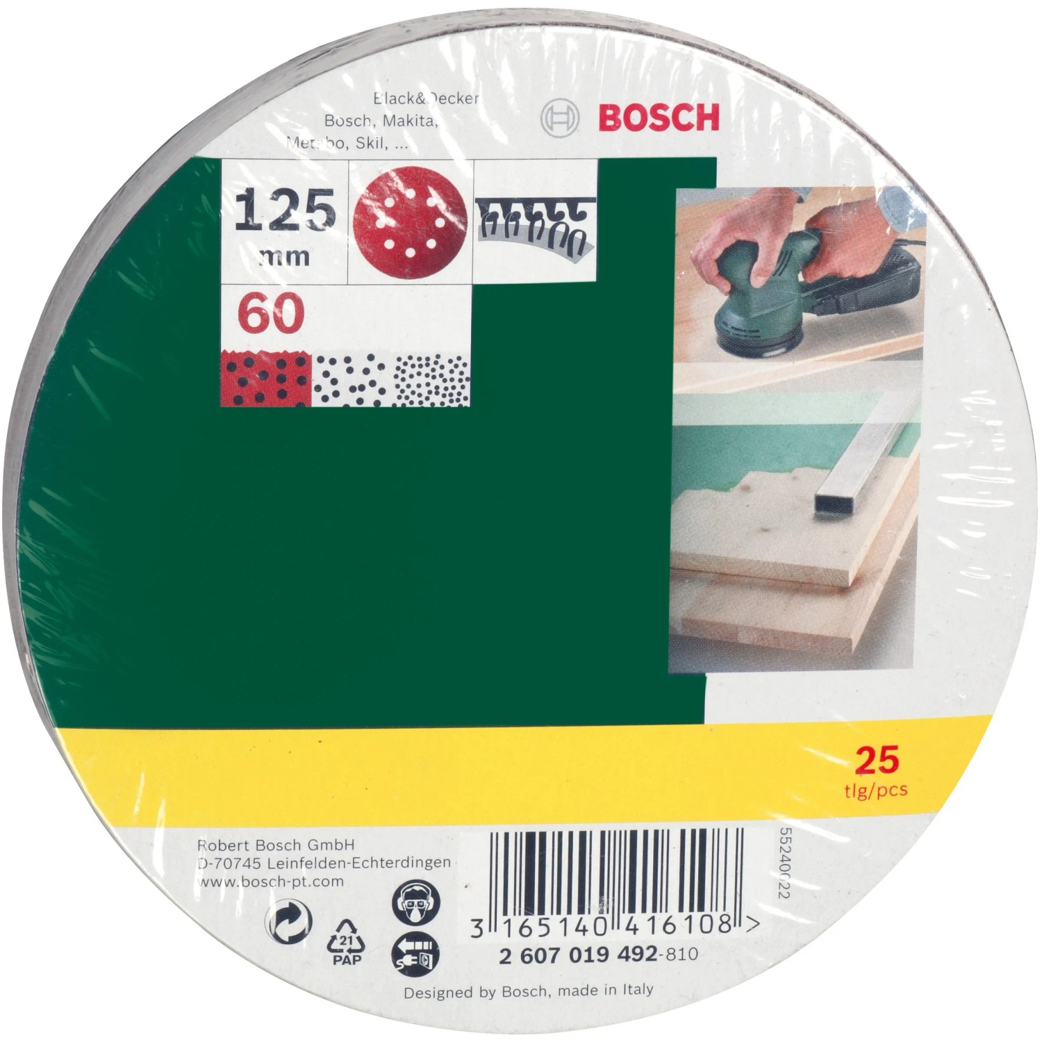 Sada brúsnych listov Bosch pre excentrické brúsky, 25 kusov, zrnitosť K60, priemer 125 mm. Sada brúsnych listov Bosch pre excentrické brúsky, 25 kusov, zrnitosť K60, priemer 125 mm.
