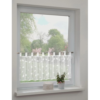 Sehlbach Vitrážová záclona s pútkami, listy, biela, 135 x 45 cm Sehlbach Vitrážová záclona s pútkami, listy, biela, 135 x 45 cm