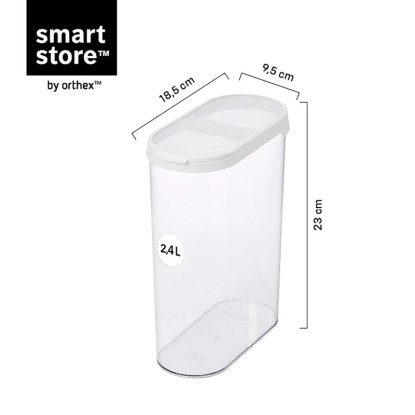 SmartStore Flip suchá potravinová nádoba, 2,4 l, transparentná, s rozmermi. SmartStore Flip suchá potravinová nádoba, 2,4 l, transparentná, s rozmermi.