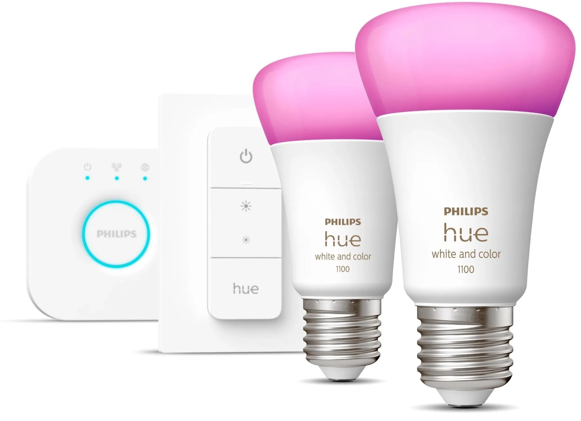 Philips Hue Štartovacia sada: 2x žiarovka E27 WCA + Hue Bridge + Dimmer Switch Philips Hue Štartovacia sada: 2x žiarovka E27 WCA + Hue Bridge + Dimmer Switch