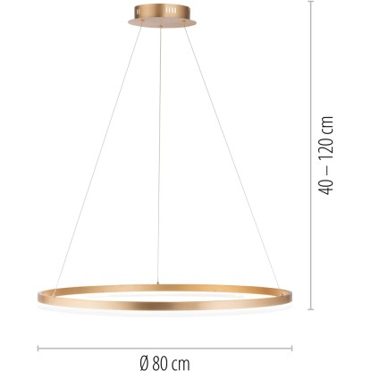 Moderné LED závesné svietidlo Paul Neuhaus Helia, mosadzná farba, Ø 80 cm, výškovo nastaviteľné. Moderné LED závesné svietidlo Paul Neuhaus Helia, mosadzná farba, Ø 80 cm, výškovo nastaviteľné.