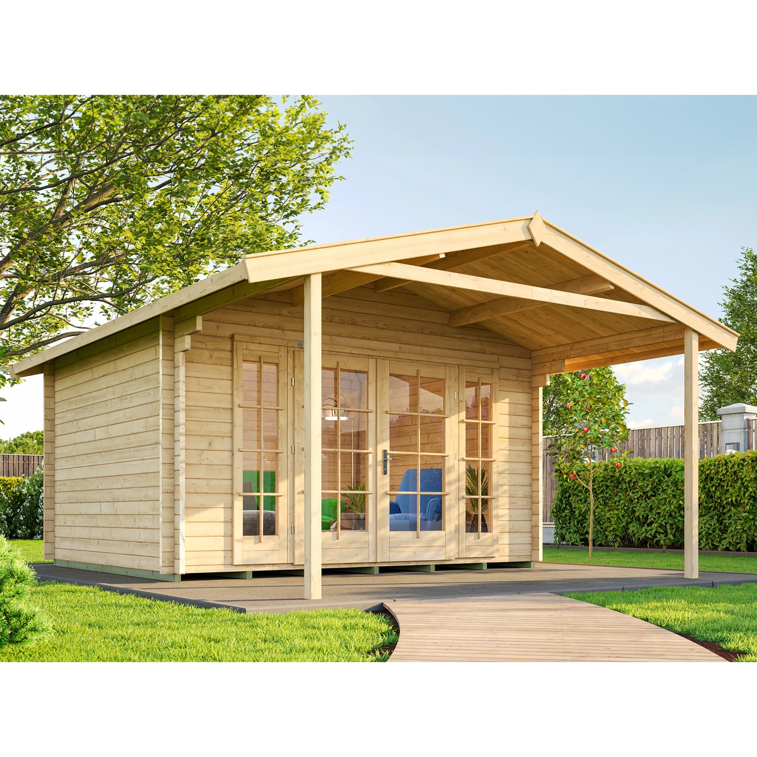Weka Drevený záhradný domček s prístreškom 137 A veľ. 1, prírodný, 380 x 500 cm Weka Drevený záhradný domček s prístreškom 137 A veľ. 1, prírodný, 380 x 500 cm