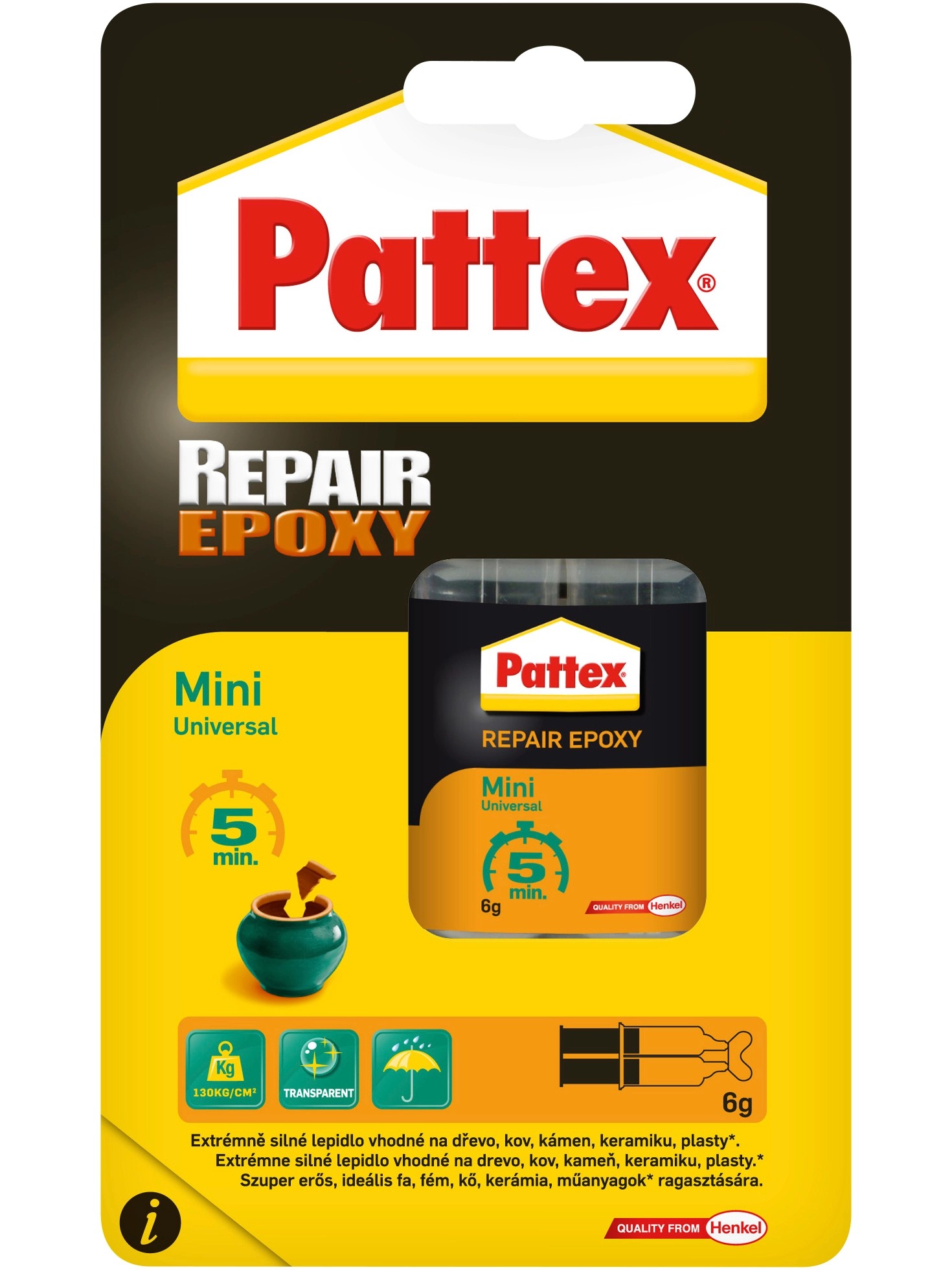 Pattex Dvojzložkové epoxidové lepidlo REPAIR EPOXY 6 ml Pattex Dvojzložkové epoxidové lepidlo REPAIR EPOXY 6 ml