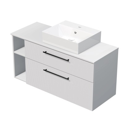 INTEDOOR Skriňa+umývadlo BEE, úchyt čierny, š.120cm, regál vľavo, biela 3D pruhy INTEDOOR Skriňa+umývadlo BEE, úchyt čierny, š.120cm, regál vľavo, biela 3D pruhy