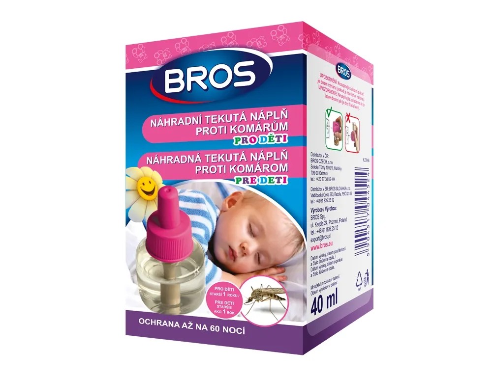 BROS Náhradné tekuté náplne do odparovača proti komárom pre deti 60 nocí BROS Náhradné tekuté náplne do odparovača proti komárom pre deti 60 nocí
