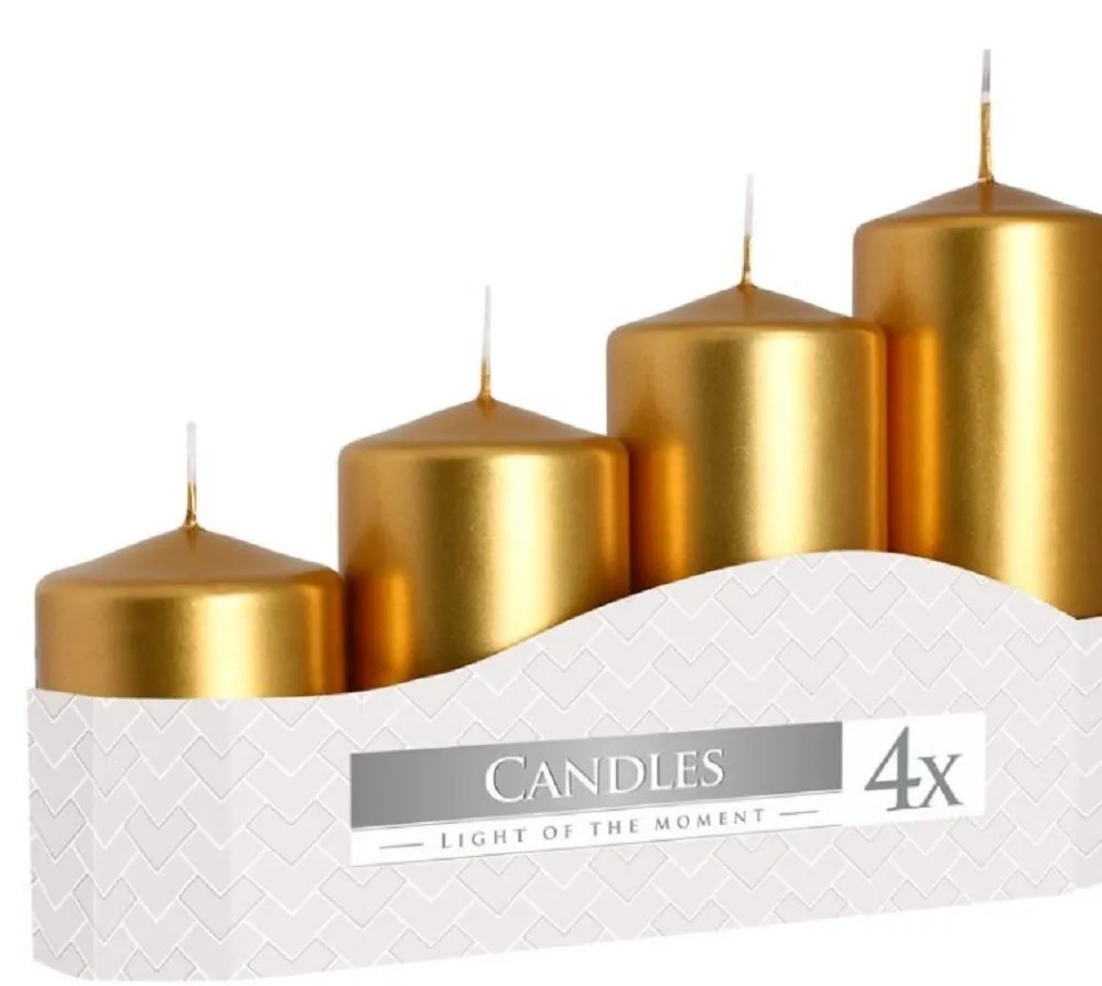 Adventné sviečky stupňovité metalické zlaté 5 x 7/9/11/13 cm, 4ks Adventné sviečky stupňovité metalické zlaté 5 x 7/9/11/13 cm, 4ks