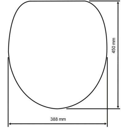 Technický nákres: WC sedadlo Wenko Bois Duroplast s rozmermi 450 x 388 mm. Technický nákres: WC sedadlo Wenko Bois Duroplast s rozmermi 450 x 388 mm.
