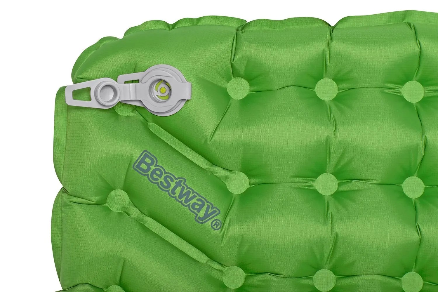 Zelený nafukovací matrac Bestway WanderLite na kempovanie, s ventilom a gombíkmi. Zelený nafukovací matrac Bestway WanderLite na kempovanie, s ventilom a gombíkmi.