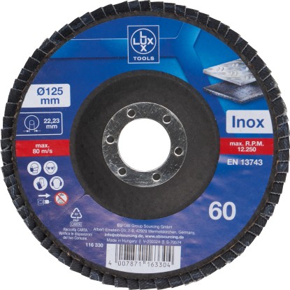 LUX-TOOLS Lamelový brúsny kotúč na kov, zrnitosť K60, pr. 125 mm LUX-TOOLS Lamelový brúsny kotúč na kov, zrnitosť K60, pr. 125 mm