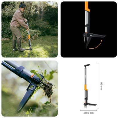 Fiskars Ergonomic vytrhávač buriny: Odstraňovač buriny s dlhou rukoväťou a štyrmi hrotmi. Fiskars Ergonomic vytrhávač buriny: Odstraňovač buriny s dlhou rukoväťou a štyrmi hrotmi.