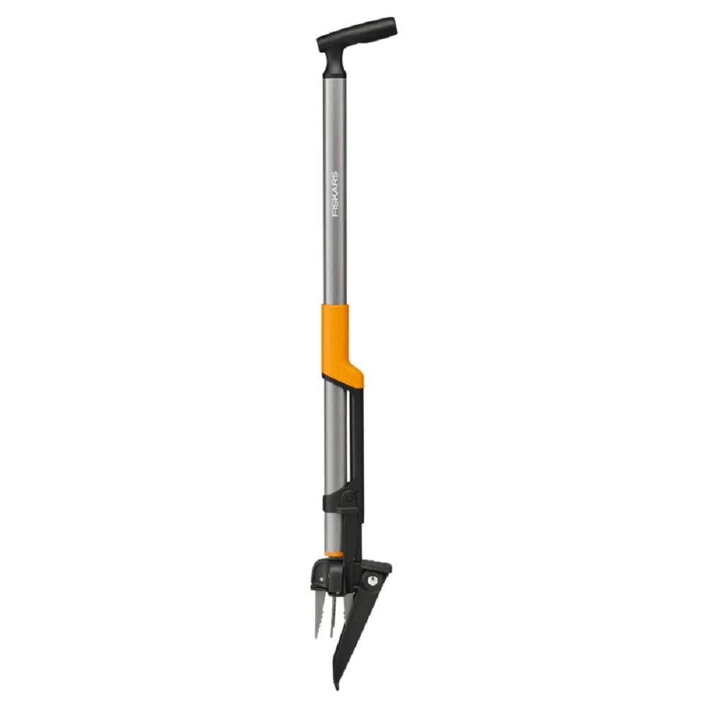 Ergonomický vytrhávač buriny Fiskars, oranžovo-čierny, s dlhou rukoväťou a zúbkovanými pazúrmi. Ergonomický vytrhávač buriny Fiskars, oranžovo-čierny, s dlhou rukoväťou a zúbkovanými pazúrmi.