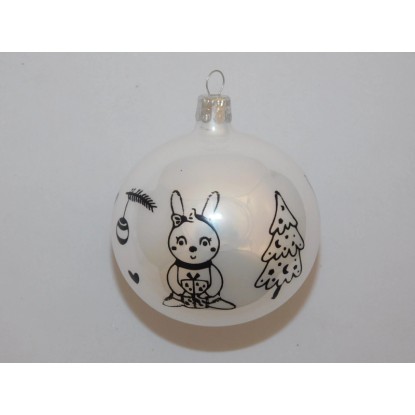 ONREX Vianočná ozdoba sklenená guľa biela/zajac dekor pr. 8 cm ONREX Vianočná ozdoba sklenená guľa biela/zajac dekor pr. 8 cm