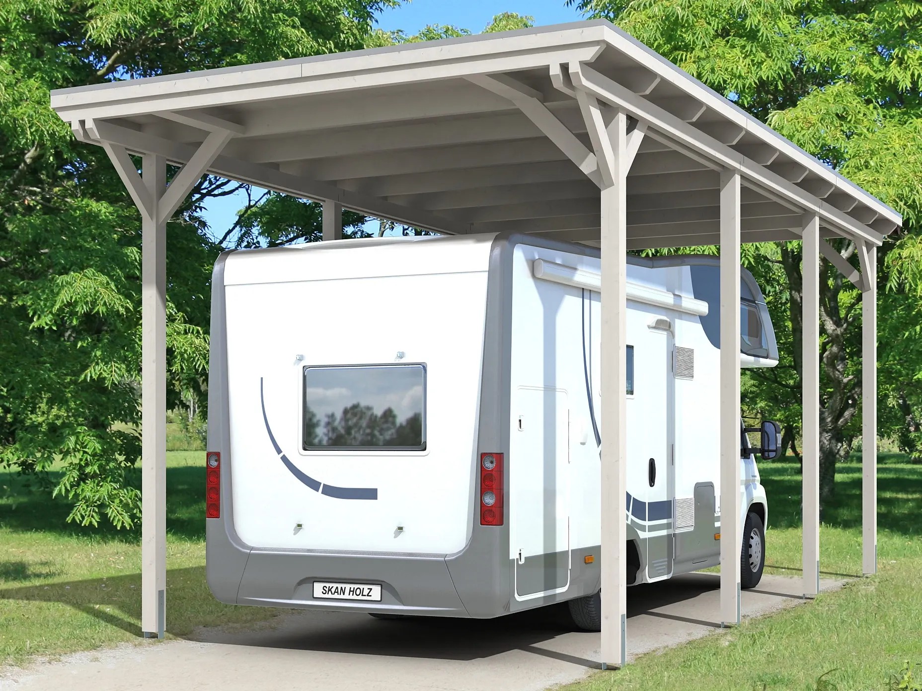Skan Holz Prístrešok na auto Emsland Caravan ALU, biely, 404 x 846 cm Skan Holz Prístrešok na auto Emsland Caravan ALU, biely, 404 x 846 cm
