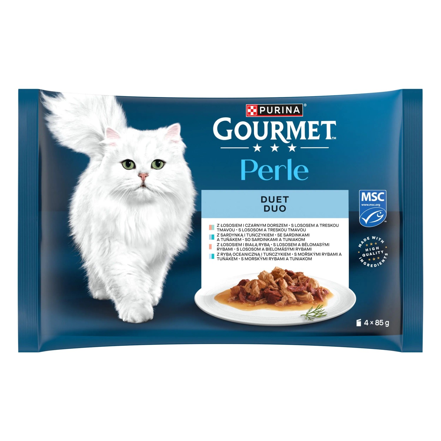 E-shop Gourmet Perle DUO Kapsičky pre mačky losos/treska, tuniak/sardinka, ai. 4x85g