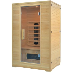 t.b.t. infra sauna zo svetlého dreva so sklenenými dverami.