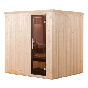 Weka Halmstad elementová sauna so sklenenými dverami, smrekové drevo, pec 5,4 kW. Kompaktná domáca sauna.