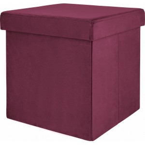 Magenta skladacia stolička Dark Wonder, 38x38x38 cm, zamatová s úložným priestorom. Ideálna ako sedadlo.