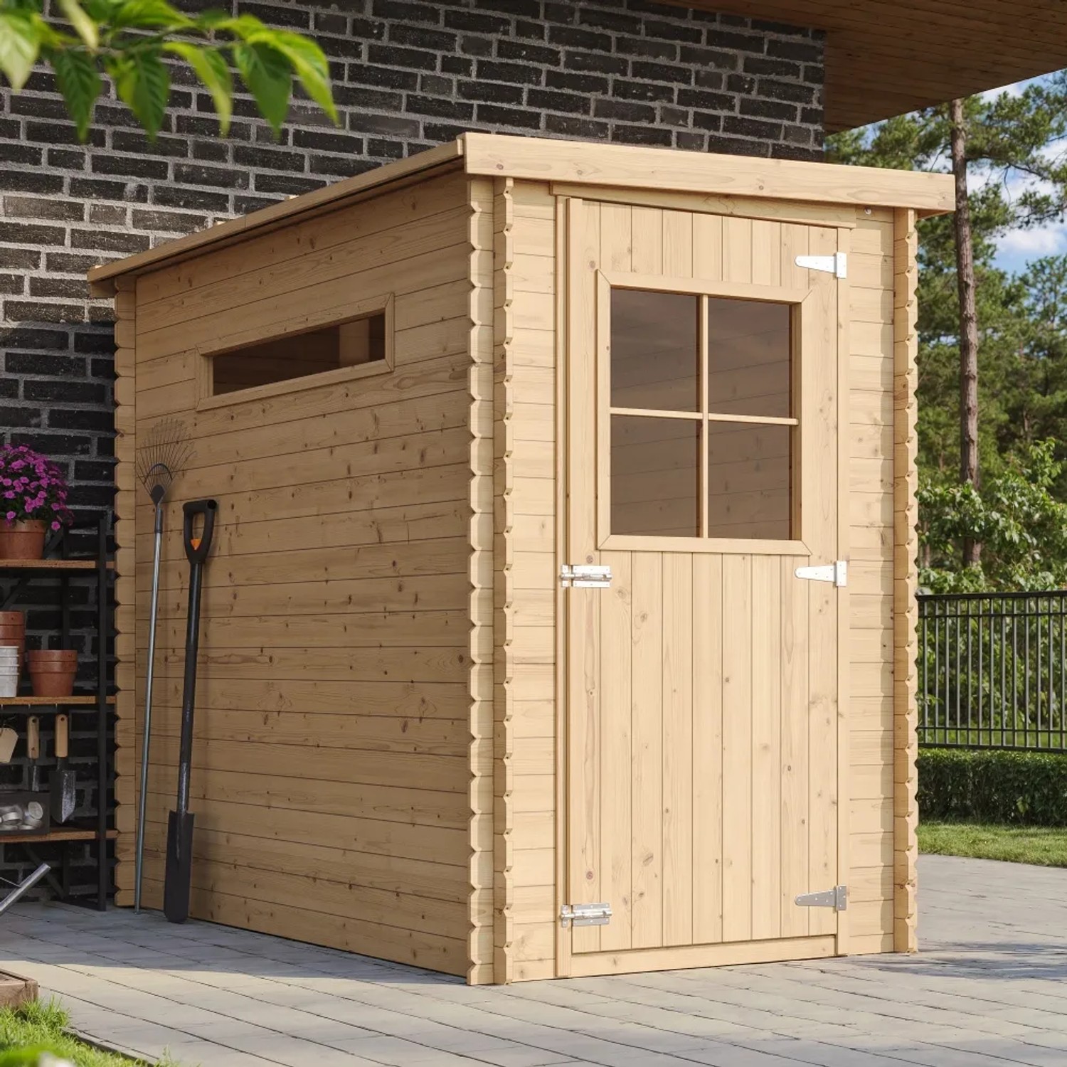 E-shop Timbela Drevený záhradný domček M306+M306G s podlahou, 118 x 223 cm