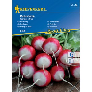 Balíček semien reďkovky 'Poloneza' od Kiepenkerl, s červeno-bielymi reďkovkami. Pestovanie zeleniny.