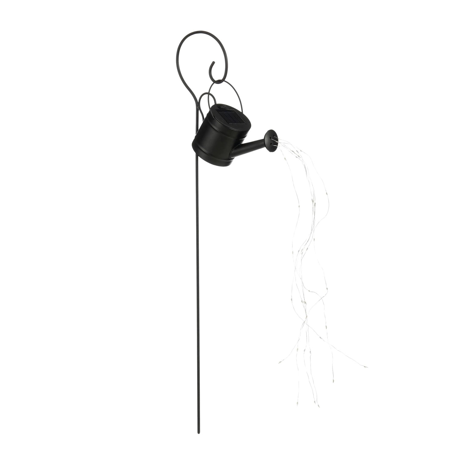 E-shop Mica Decorations Záhradný zápich kanva so solárnym osvetlením, čierna, 80 cm