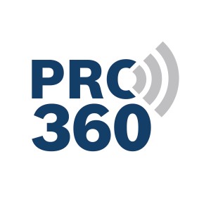Logo PRO 360 v modrej a šedej farbe.
