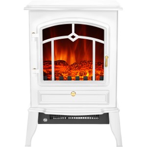 Biely elektrický krb El Fuego Como s kúrením a efektom plameňa.