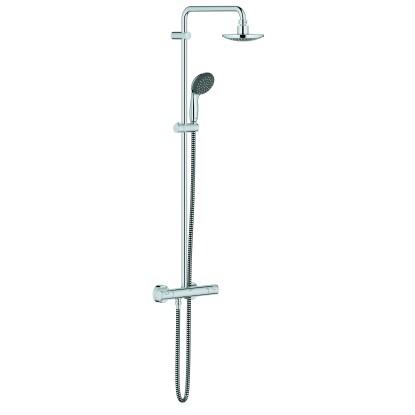 Sprchový set Grohe QuickFix Vitalio Start s hlavovou a ručnou sprchou, termostatom a funkciou proti vodnému kameňu.