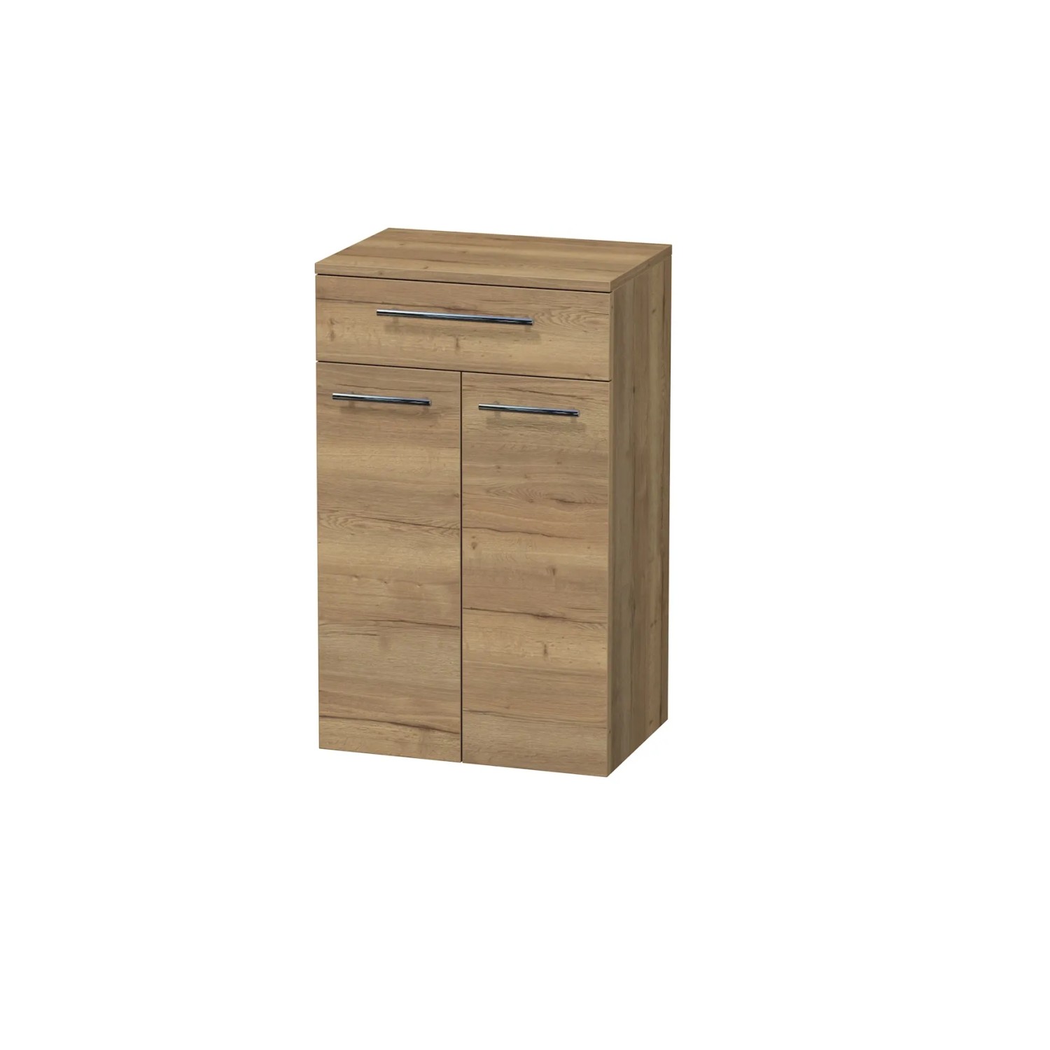 E-shop INTEDOOR Nízka skriňa BEE, úchyt chróm, 1 zásuvka, 2 dvere, š. 50cm, dub Halifax