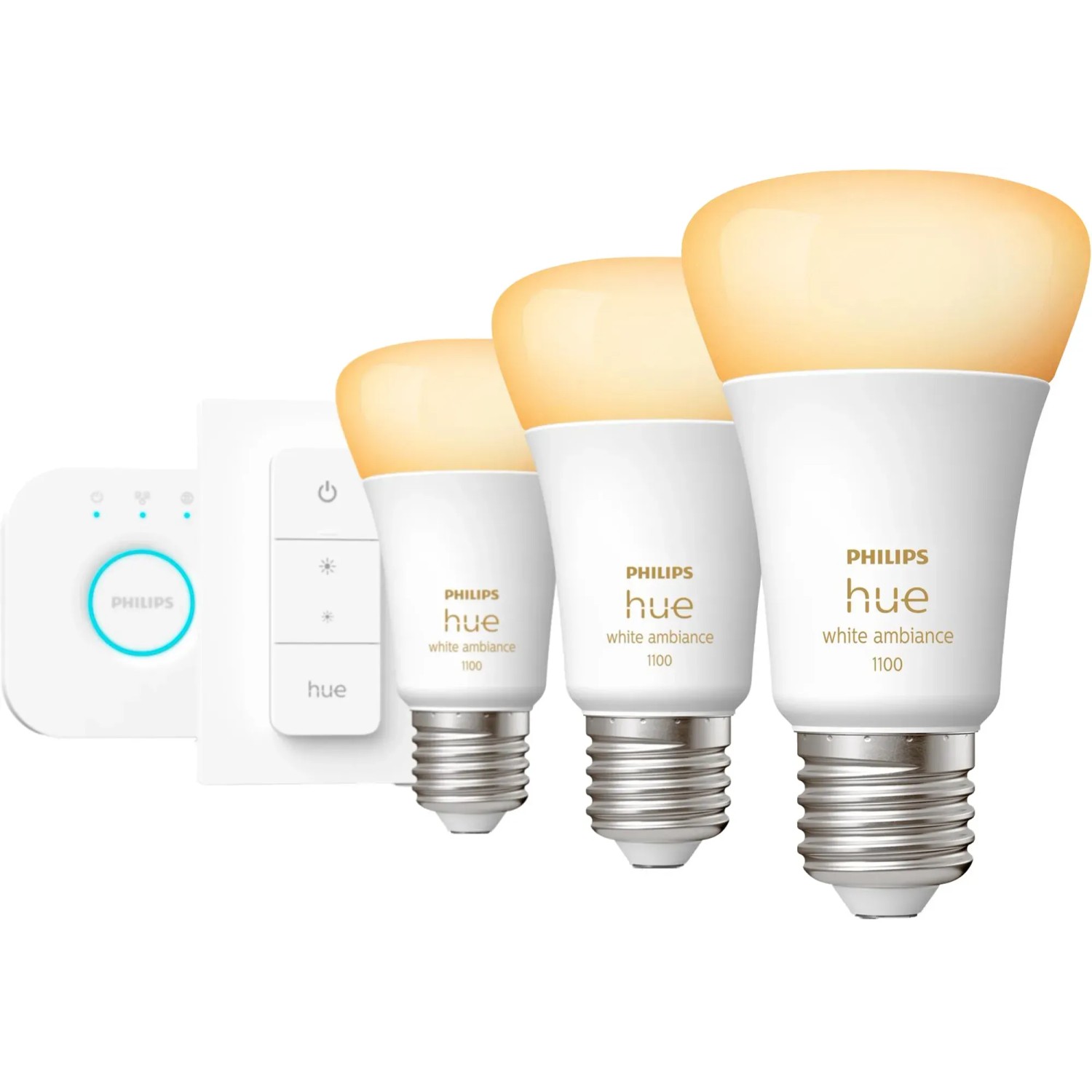 E-shop Philips Hue Štartovacia sada: 3x žiarovka E27 WA + Hue Bridge + Dimmer Switch