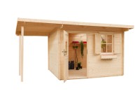 Maone Drevený záhradný domček Paula 2 s prístreškom a podlahou, 444 x 298 cm
