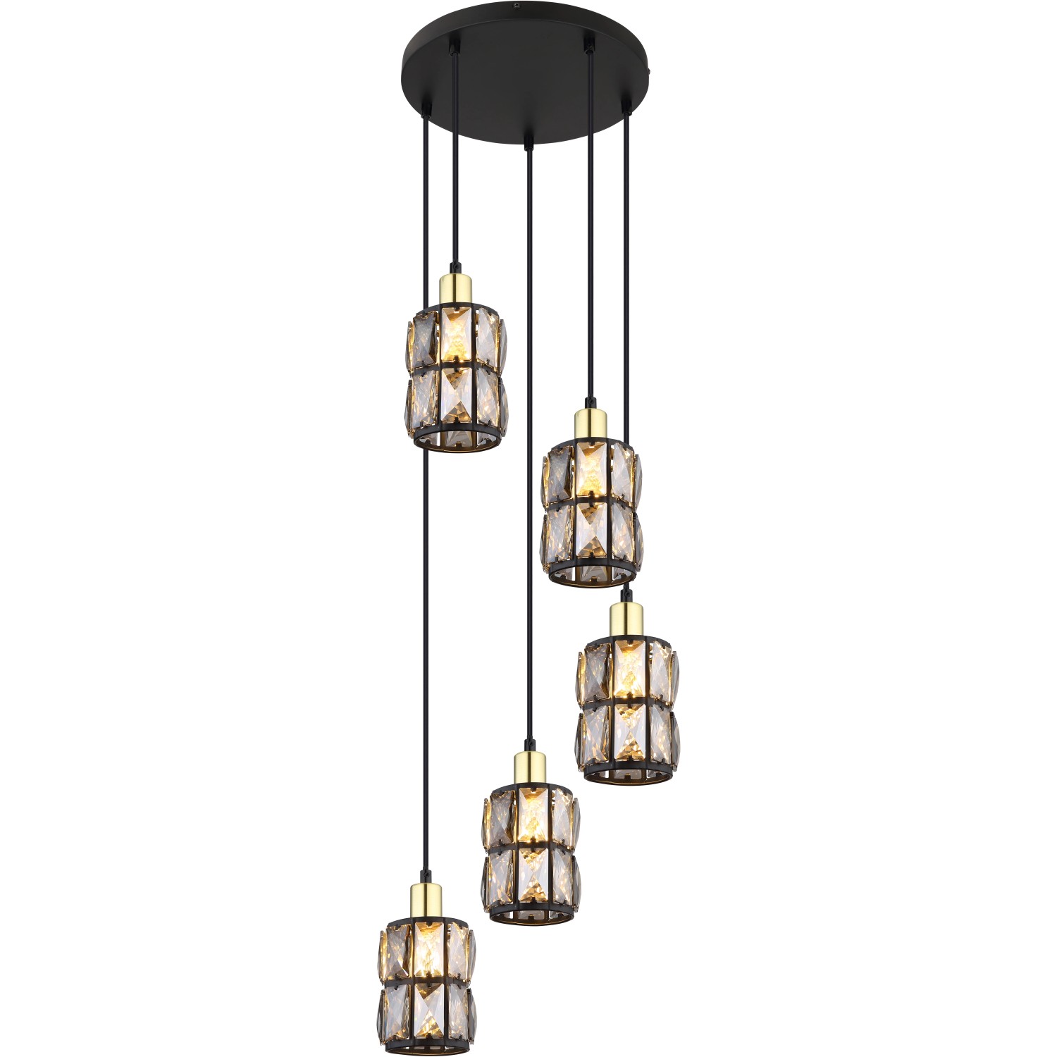 E-shop GLOBO Závesné svietidlo WOLLI čierna/mosadz/dymová E14 40 W pr. 300 x 1200 mm