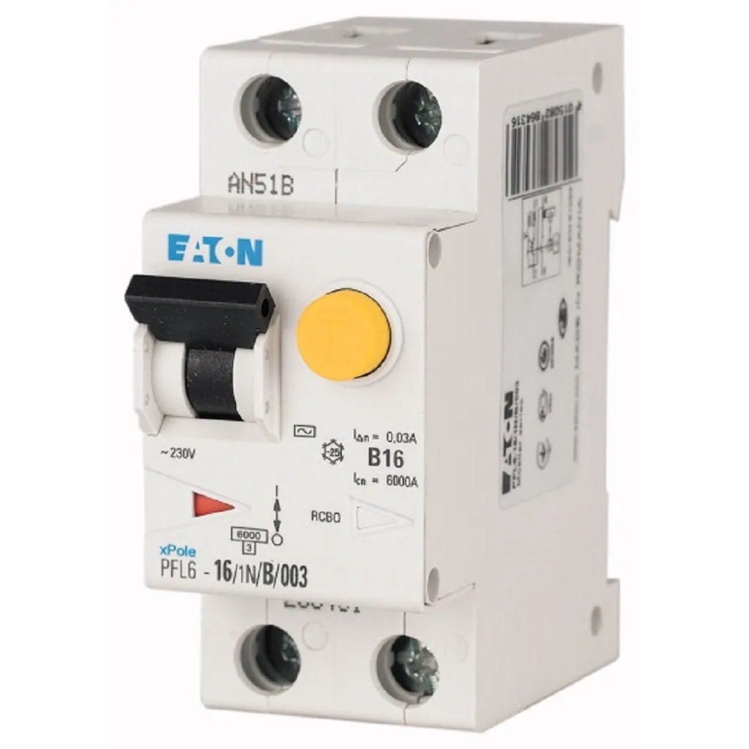 E-shop EATON Prúdový chránič s ističom PFL6-16/1N/B/0003-A, 16A, 30mA, 2-pólový