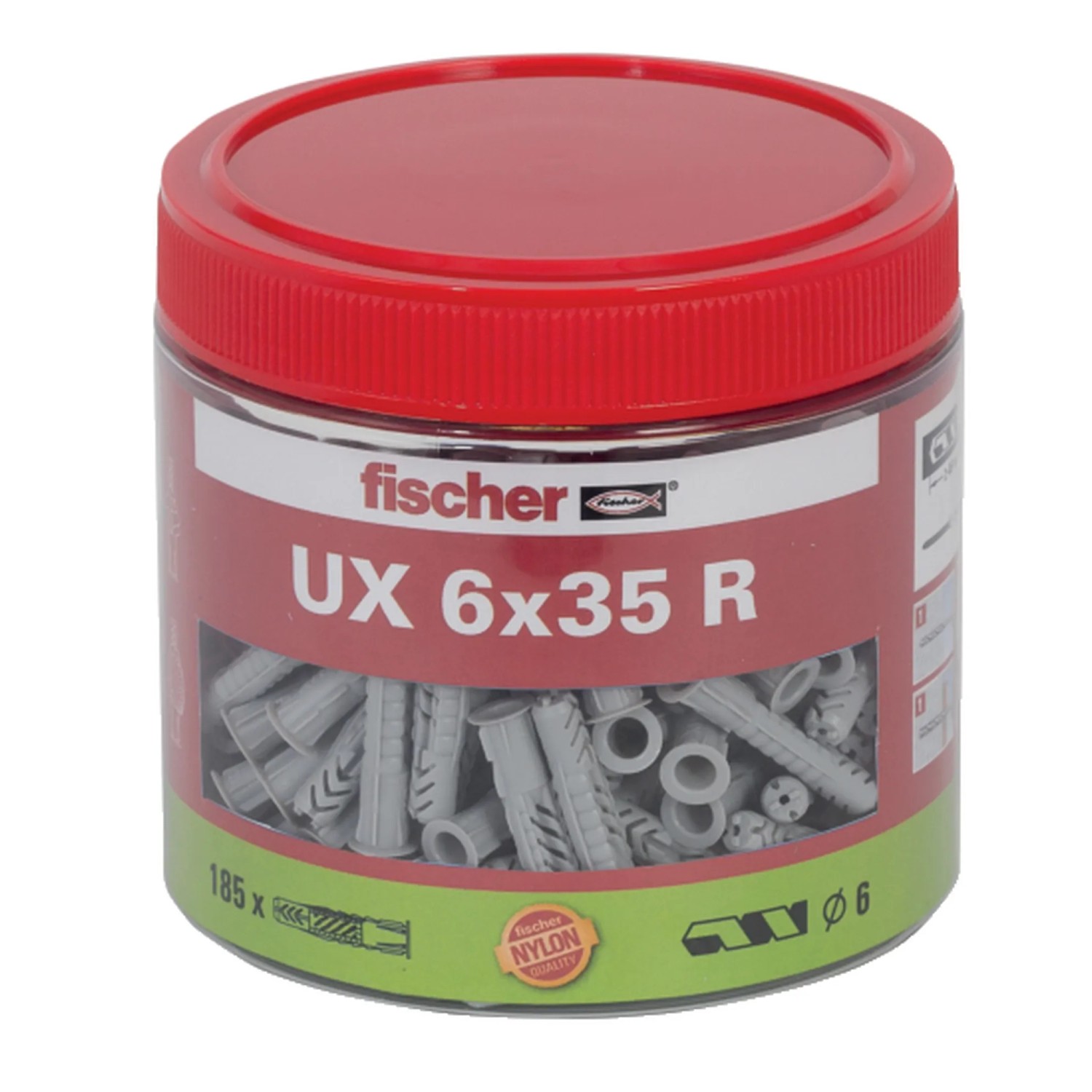 E-shop Fischer Univerzálne uzlovacie hmoždinky UX 6 x 35 R v dóze, 185 ks