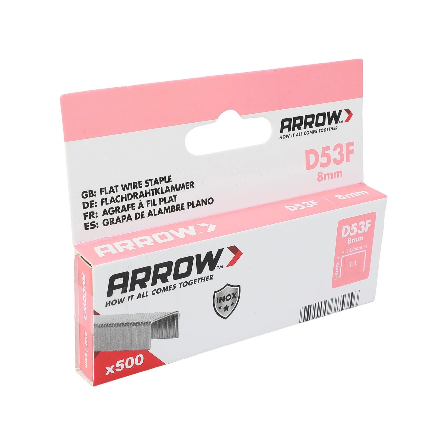 E-shop Arrow Ploché drôtené sponky do sponkovačky D53F V2A, dĺžka 8 mm, 500 ks