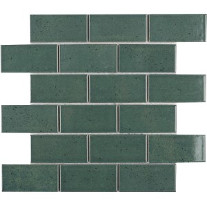 Mozaiková rohož Castello Brick, tmavozelené keramické dlaždice vzhľadu tehál.