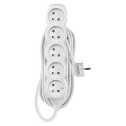EMOS Predlžovací kábel biely, 5 zásuviek, max. 10 A/2300 W, 5 m