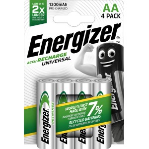 Energizer Univerzálne AA Mignon 1300 mAh nabíjateľné batérie, 4 kusy.
