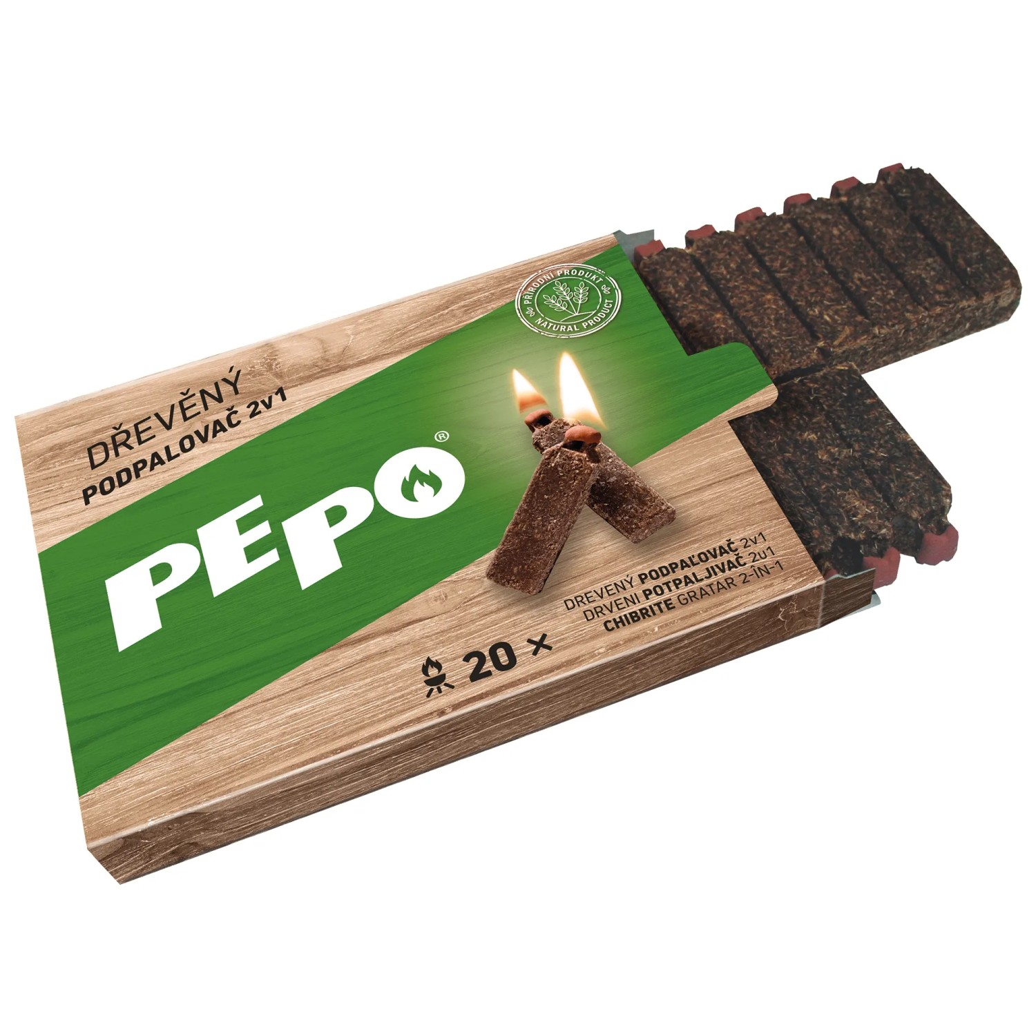 E-shop PE-PO Drevený podpaľovač 2v1, 20 podpalov