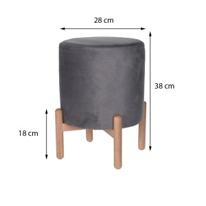 Sivá taburetka t.b.t. s drevenými nohami, výška 38 cm. Ideálna ako sedadlo alebo podnožka.