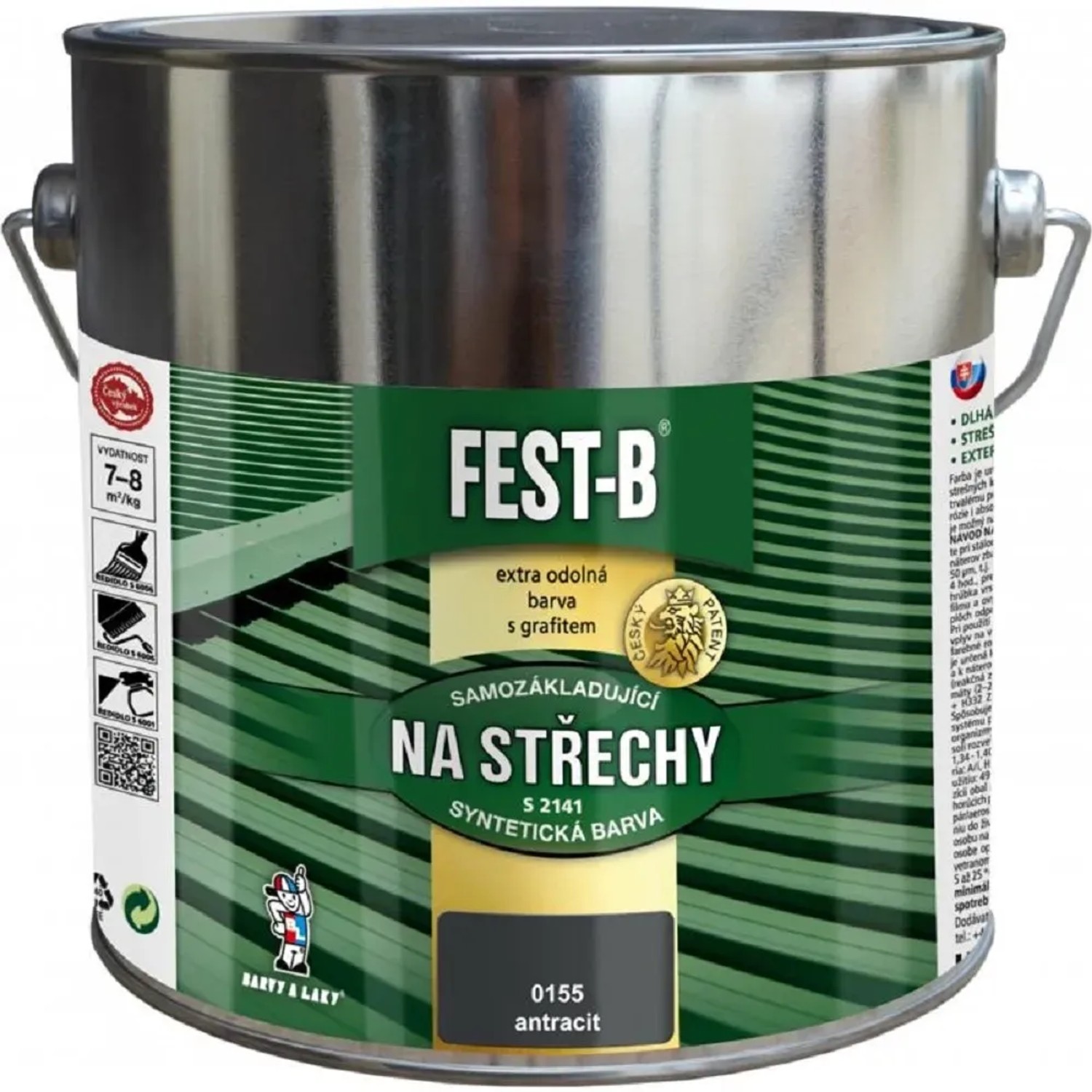E-shop FEST-B Antikorózny náter na železo 2v1 na strechy S2141, 0155 antracit, 2,5 kg
