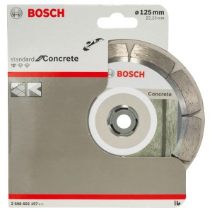 Diamantový rezný kotúč Bosch Standard Betón, priemer 125 mm, pre uhlové brúsky.