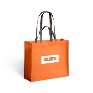 Oranžová nákupná taška OBI so sivými rúčkami.