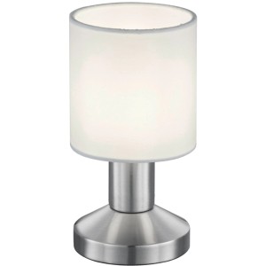 Trio Touch Garda nočná lampa, matný nikel s bielym látkovým tienidlom.