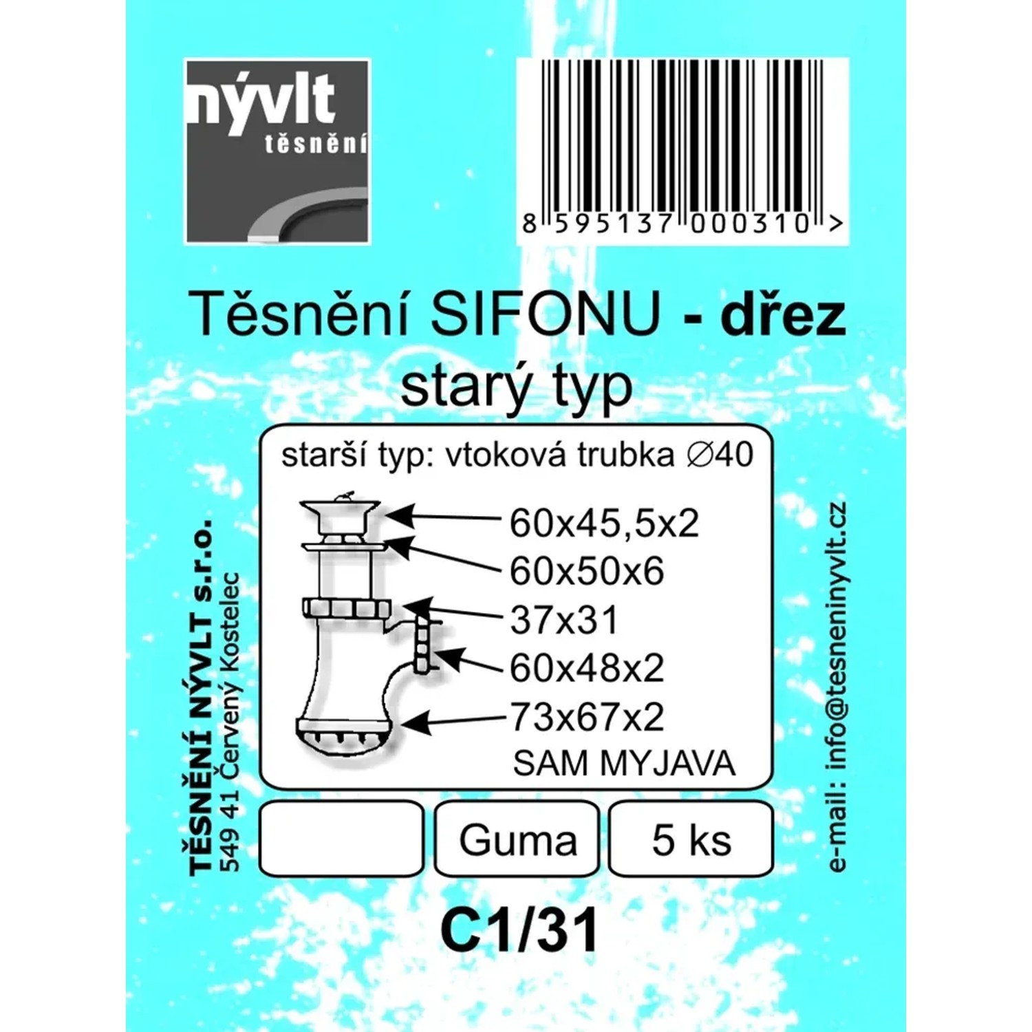 E-shop Súprava tesnení drezového sifónu Sam Myjava DN 50, 5 ks