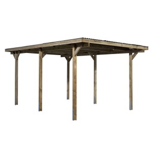 Drevený carport s plochou strechou, 495x303 cm, tlakovo impregnovaný, vrátane montážneho materiálu.