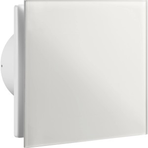 Biely kúpeľňový ventilátor so skleneným krytom, Ø 100 mm, lesklý do kúpeľne a WC.