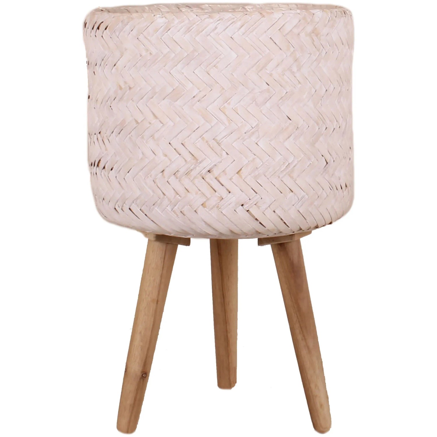 E-shop Kvetináč z bambusu s drevenými nožičkami s PE sáčkom biely 25 x 20/40 cm
