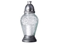 Náhrobná sklenená lampa okrúhla dekor ruža, 29 cm + vklad 100 g