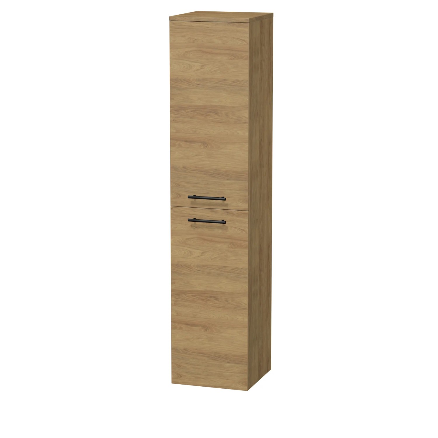 E-shop INTEDOOR Vysoká skriňa BEE, ľavá, úchyt čierny, 2dvere, kôš, š.35cm, dub Hickory